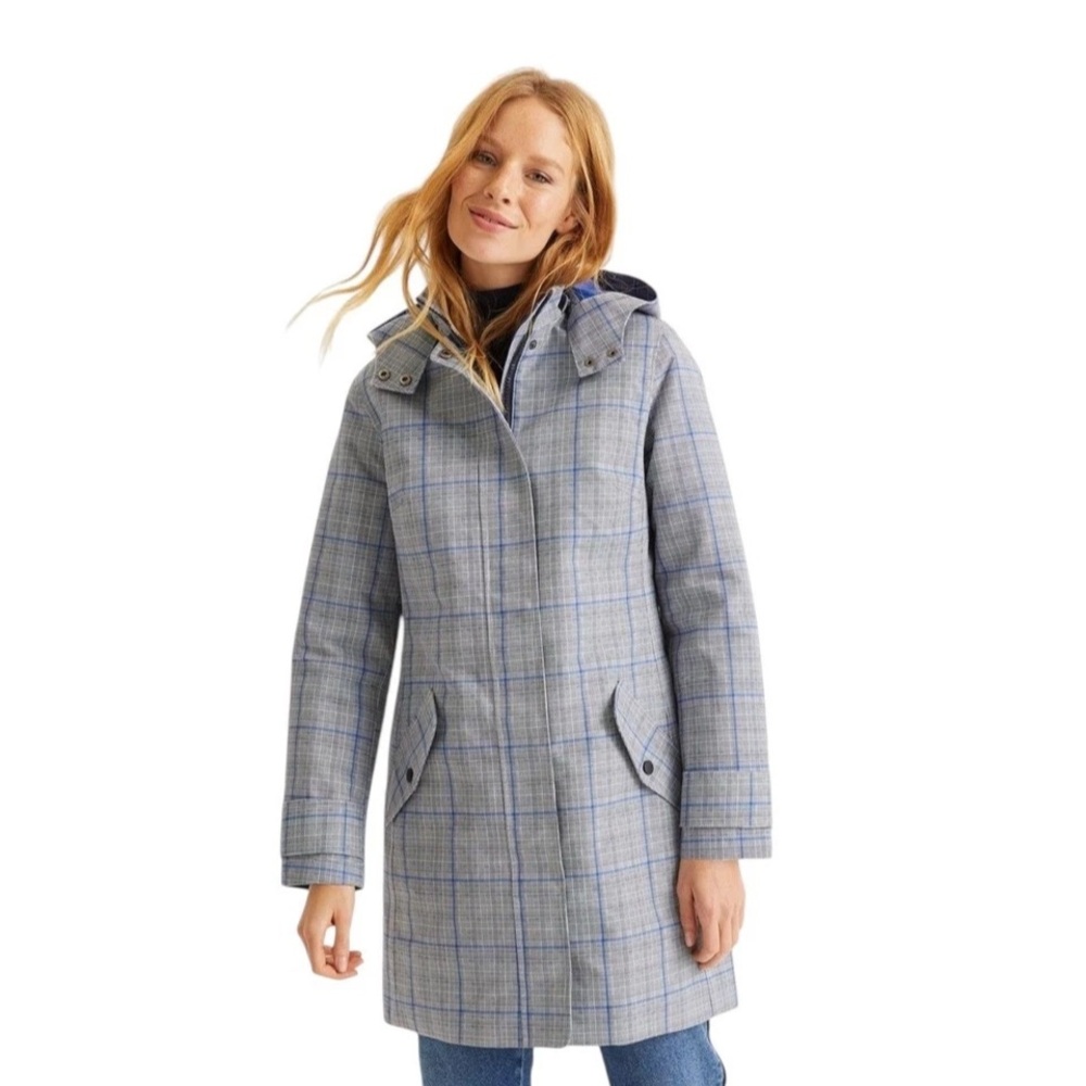 NWOT Boden Blue Plaid Waterproof Jacket Coat